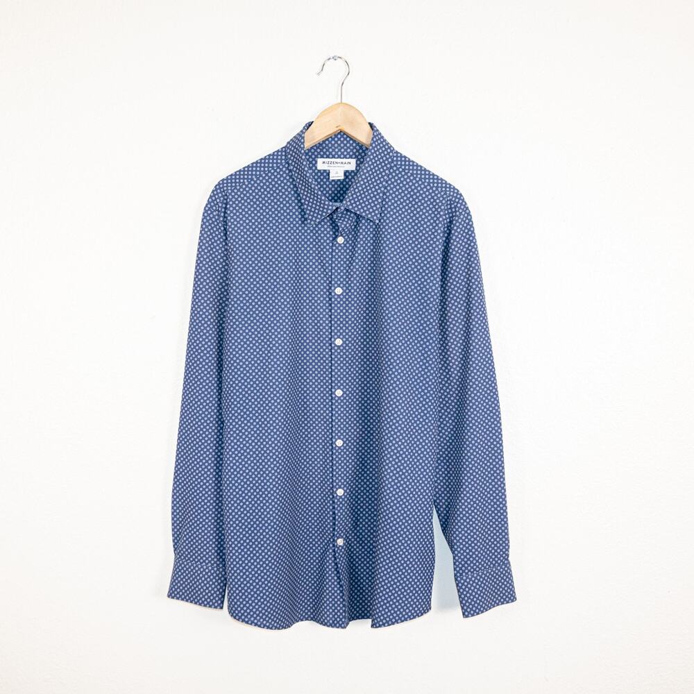 Mizzen + Main Men's XL Trim Fit Button up Shirt Blue printed long sleeve